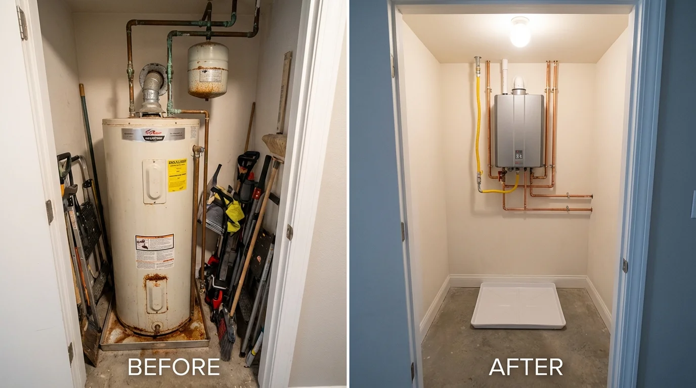 Tank water heater versus wall-mounted tankless unit comparison for Shiprock, NM homeowners